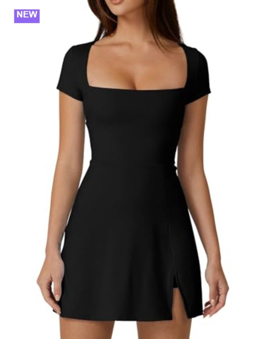 Women's Square Neck Tennis Dress with Built-in Shorts and Pockets